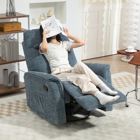 Sillón reclinable giratorio manual con reposapiés retráctil, respaldo ajustable, color azul. (1/5)