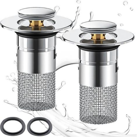 Bouchon de lavabo - 2PCS - Acier inoxydable - Filtre anti-cheveux - Compatible 34-40 mm BOUCHON EVIER (1/5)