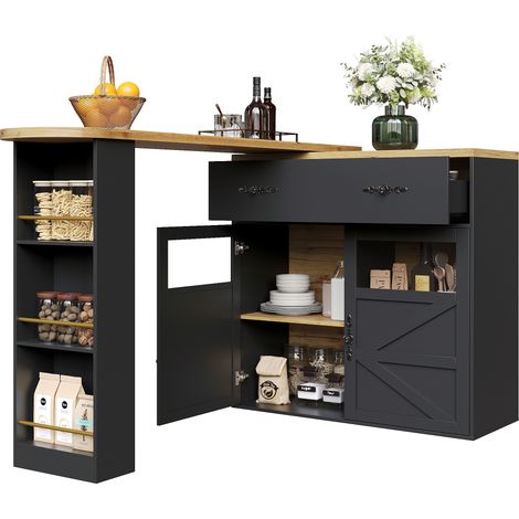 Mesa de Comedor Extensible con 1 Cajón, 3 Estantes y Giro de 360 Grados, en MDF, Negro, 138-204x39x104 cm (1/5)