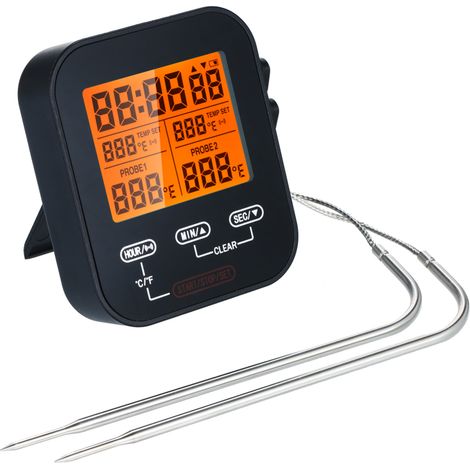 Thermomètre alimentaire numérique avec minuterie, sonde de température sans fil pour viande, thermomètre de four pour barbecue, fumoir et cuisine avec deux sondes (1/5)