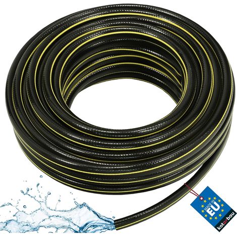 Tuyau d'arrosage professionnel renforcé 4 couches noir et jaune pour l'arrosage des plantes, diamètre intérieur 12 mm, longueur 30 m