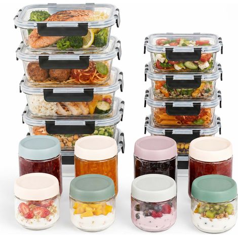 Relaxdays Contenitori e barattoli per conserve, set 18pz, 4 mis., clip, twist-off