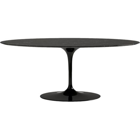 Table tulipe ovale en marbre Haute de gamme-Plateau Marbre noir Marquinia-Largeur 200 cm-Piètement Noir brillant (1/5)
