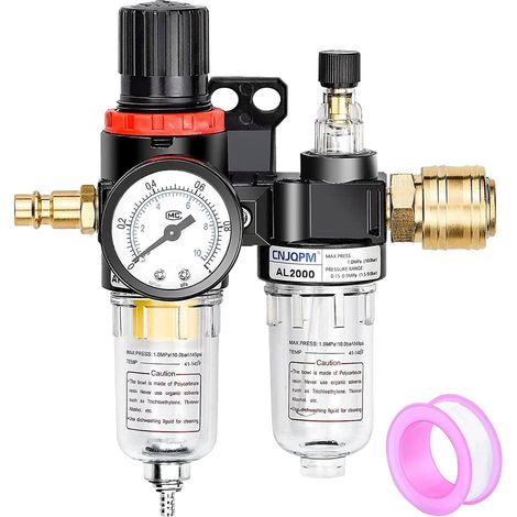 Filtre Régulateur Pneumatique 1/4 de Pression d'Air Comprimé, Pneumatiques à Air Avec Manomètre pour Compresseur et Outils - 2 pièces (1/5)