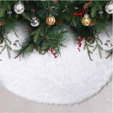 Jupe de sapin de Noël 91 points 4 cm, en fausse fourrure blanche douce, décoration pour fêtes de Noël en intérieur (1/5)