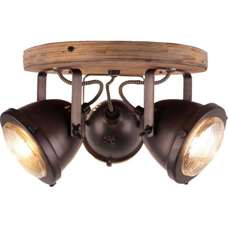 BRILLIANT Carmen Wood Spotrondell 3flg burned steel/holz Innenleuchten,Strahler,-Rondell  3x PAR51, GU10, 5W, geeignet für Reflektorlampen (nicht enthalten)  Köpfe schwenkbar