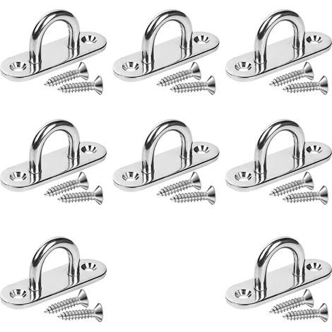 8-Pack Oblong Stainless Steel Eye Plate Ceiling Hooks with 16 Screws, M5 Eye Plate Hardware Staple Hook Loop (1/5)