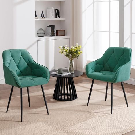 WOLTU Lot de 2 Chaises de Salle à Manger en Velours + Métal, Chaise de Cuisine, Chaise Ergonomique pour Salon, Bureau, Coiffeuse, Vert Turc (1/5)