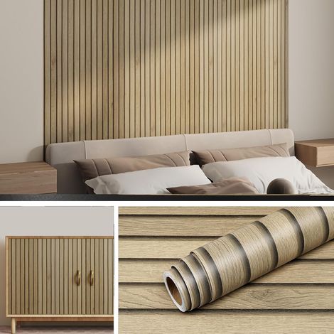 Papel pintado imitación madera marrón de 45×500 cm, efecto 3D, lavable, para paredes, techos y muebles.