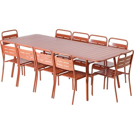 Ensemble table de jardin 234 cm et 10 chaises terracotta BERGAME (1/5)