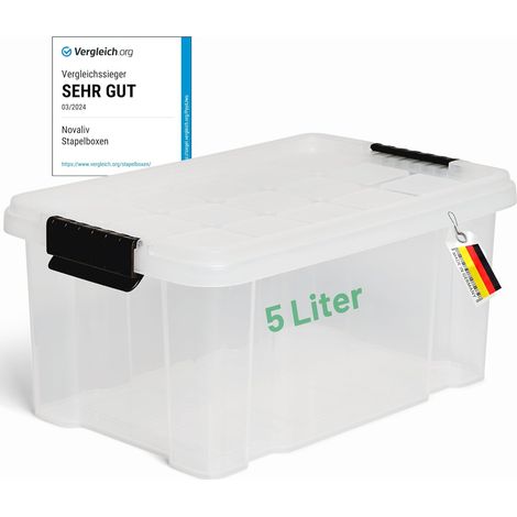 Novaliv boîte de rangement avec couvercle 5L transparente emboîtable empilable boîte en plastique avec fermeture à clip Eurobox plastique sans BPA 30