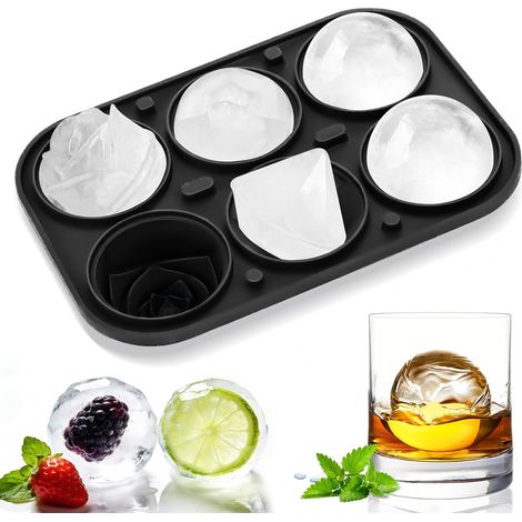 Bac à glaçons, bac à glaçons, rose / boule / diamant - Moule à glaçons 3D en forme de rose - Bac à glaçons pour whisky bourbon, 6 trous - Grands moules amusants à glaçons (1/5)