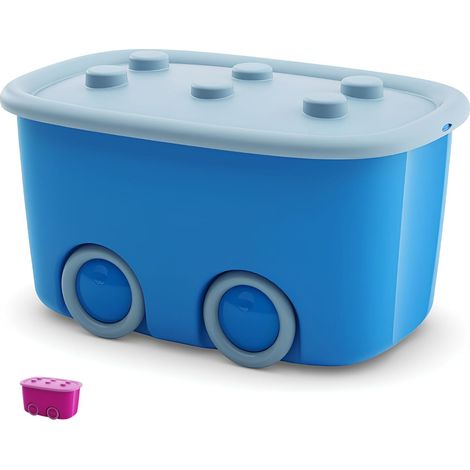 Contenitore Porta Giochi in plastica con ruote e coperchio con chiusura a scatto. Misura 58x38,5x32 cm che garantisce un ottima capienza - (Azzurro) (1/5)