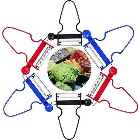 Ensemble de 6 éplucheurs, éplucheur julienne multifonctionnel, pour fruits et légumes, julienne, pour éplucher rapidement et facilement pommes de terre, pommes, ananas, carottes (1/5)