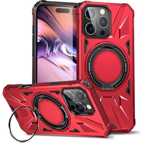 Funda para iPhone 16 Pro Max, reforzada con soporte y placa para el brazo, color rojo. (1/5)