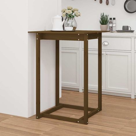 Table haute Table de bar - Mange-Debout Marron miel 80x80x110 cm Bois massif de pin BV651195 - BonneVie (1/5)