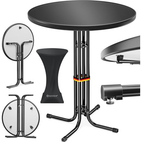 KESSER® Gastro mesa alta plegable - Mesa bistro redonda para hostelería - Mesa de jardín plegable resistente a la intemperie - Mesa de fiesta redonda - Resistente al calor  Negro / Ø 70 cm / Lote de 1