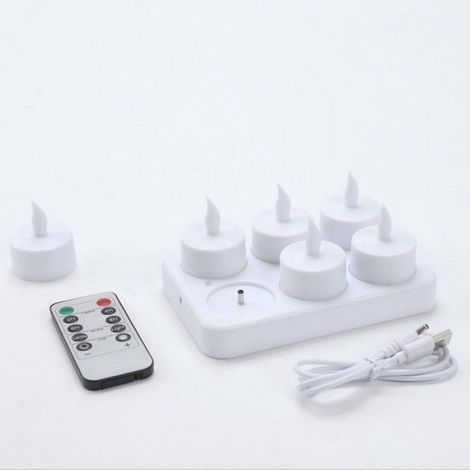 Bougies LED rechargeables - - Rechargeables - Lot de 6 - Blanche - Télécommande incluse