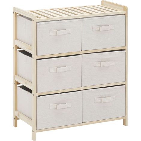 HOMCOM Commode en tissu meuble de rangement avec 6 tiroirs pliants style contemporain cadre en bois de sapin pour chambre à coucher bureau salon 59 x 28 x 70 cm bois naturel beige
