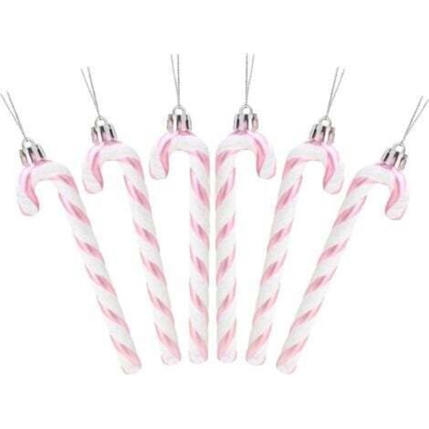 6 Pcs Christmas Concepts Paquet De 6-13cm (Rose bébé) De Canne en Bonbon Glitter Décorations d'arbre De Noël (1/5)