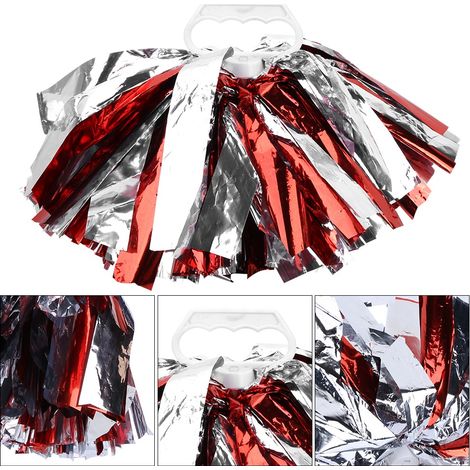 Pompons de cheerleading argent et rouge pour compétitions et spectacles (1/3)