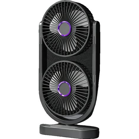 Ventilateur de bureau, double tête, rechargeable par USB, noir (1/2)