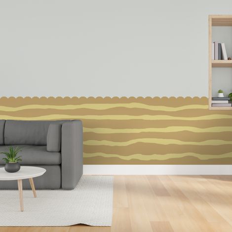 Papier peint découpé préencollé, soubassement, festonné, jaune, vagues bicolores, raccordable, 83 cm X 195 cm (1/5)