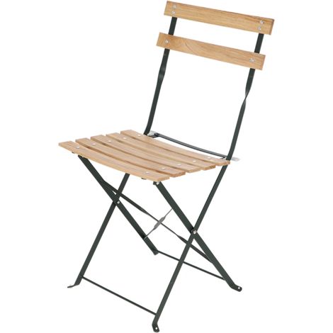 Chaise de jardin pliante en métal et bois - Beige/vert - L 41 x P 45,7 x H 82,5 cm - Livraison gratuite (1/5)