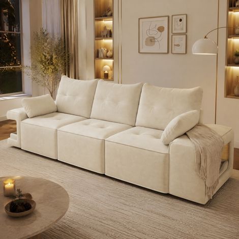 canape 3 places avec rangement velours beige OKMYHOME (1/5)