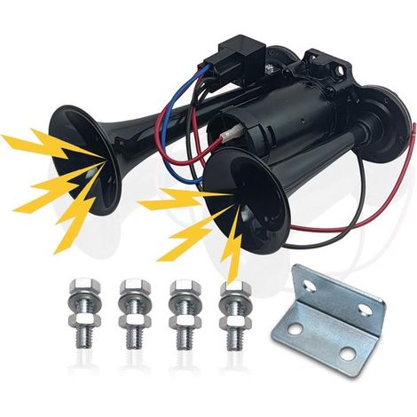 Klaxons pneumatiques doubles puissants de 120 dB avec compresseur - compatibles avec les véhicules 12 V - son clair et durable sans perte de tonalité (1/5)