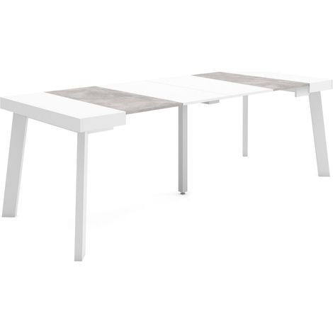 Skraut Home - Table console extensible, Console meuble, 220, Pour 10 personnes, Pieds en bois, Style moderne, Blanc et Gris Ciment (1/5)