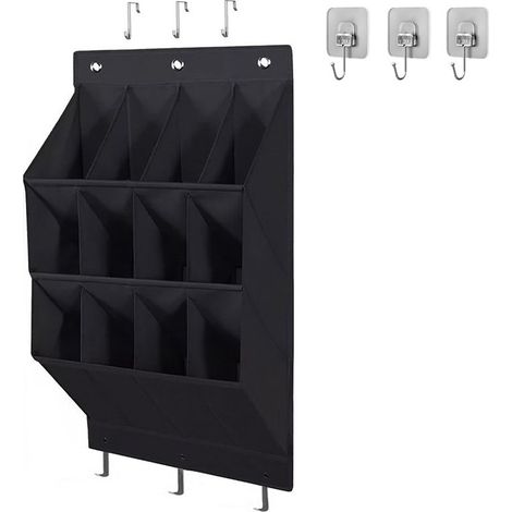 [NON UTILIZZATO] Scarpiera da appendere alla porta, 12 tasche, tasche grandi e profonde, tessuto Oxford 600D grigio con 6 ganci per scarpe, pantofole, accessori per la casa ecc. - Noir (1/4)