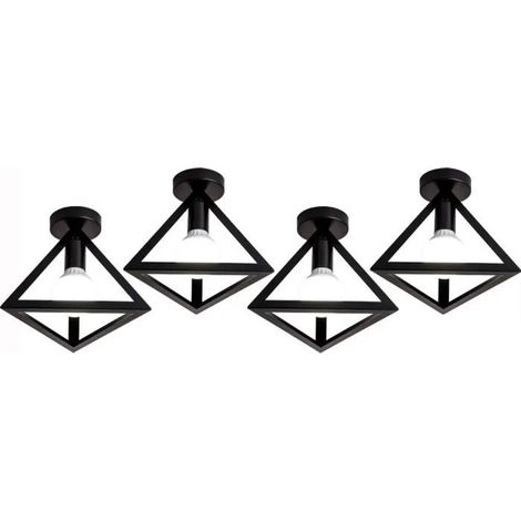 U-Do 4Pcs Plafonnier Industriel forme Triangle Noir Lampe en Fer design Vintage Plafonde Luminaire décoration Cuisine Salon (1/4)