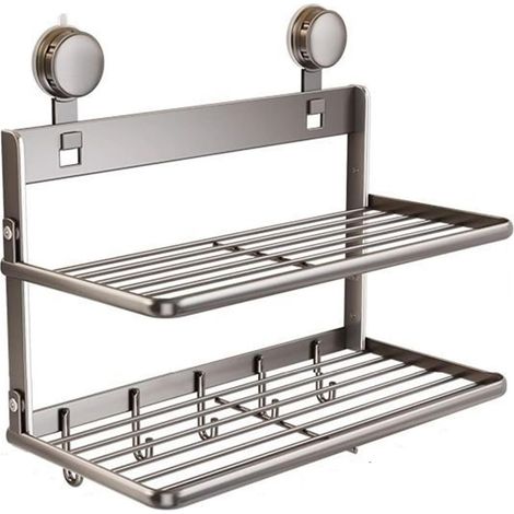 Étagère de cuisine pliable double à ventouses, multifonctionnelle avec crochets, rangement pour bols, assiettes et ustensiles de cuisine