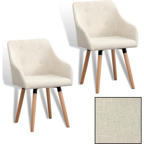 Estexo – Set de 2 chaises de salle à manger vintage en tissu beige – Pieds en bois de hêtre – Confort rembourré – Dimensions assise 40x41cm (1/5)