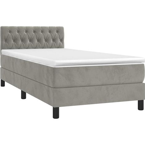 Cama box spring con colchón terciopelo gris claro 100x200 cm vidaXL (1/4)