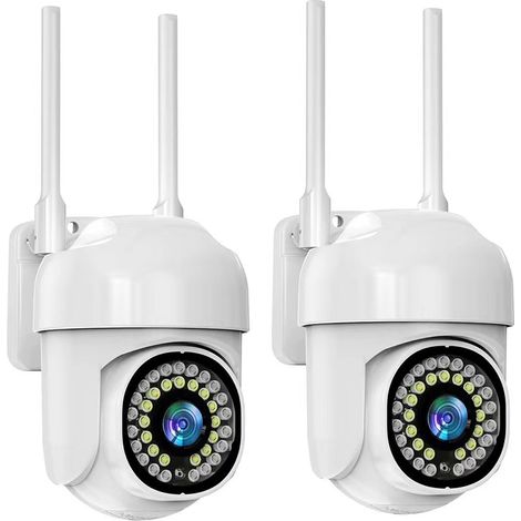 Amorly Lot de 2 caméras, 1080p, sans fil, IP66, suivi de mouvement, interphone, caméra panoramique à 360 degrés (1/5)