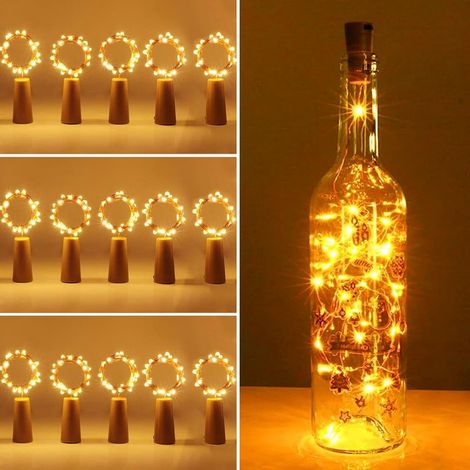 Lot de 15 guirlandes lumineuses LED pour bouteilles – 2m avec 20 LED blanc chaud – Fil en cuivre étanche pour décoration festive (1/5)