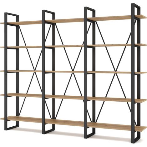 Estantería 5 estantes modelo-Azahar-217 acabado roble/negro, 180cm(alto) 217.5cm(ancho) 34cm(largo). (1/4)