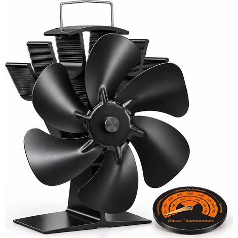 Ventilateur Poele à Bois,Ventilateur Alimenté à la Chaleur,6 Pales pour Cheminée Tuyau/Poêle à Granulés/Gaz/Bûche/Pellet (1/5)