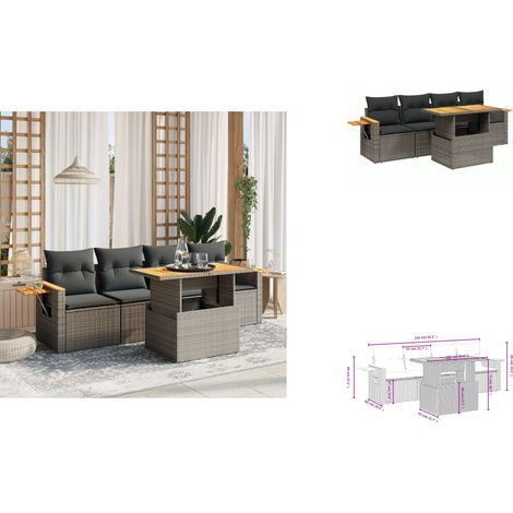 5-tlg. Garten-Sofagarnitur mit Kissen Grau Poly Rattan - Gartenmöbel - Outdoor Möbel - Rattan Gartenset - Lounge Set - Sofasitzgruppe