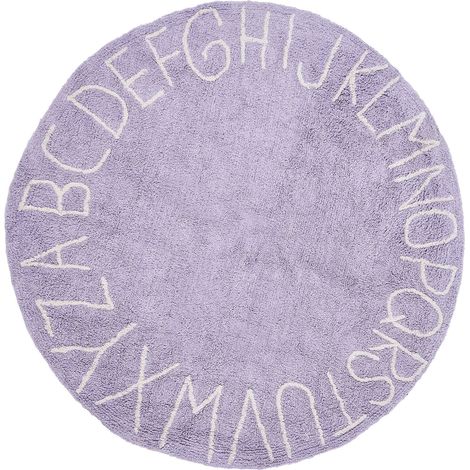 Tappeto in cotone rotondo ø 120 cm fatto a mano per bambini decorativo con alfabeto viola Vurgun