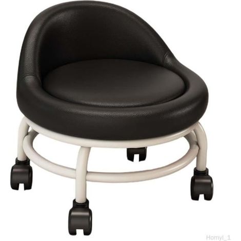 Tabouret roulant - - Modèle bas - Cuir PU - Blanc - Design contemporain