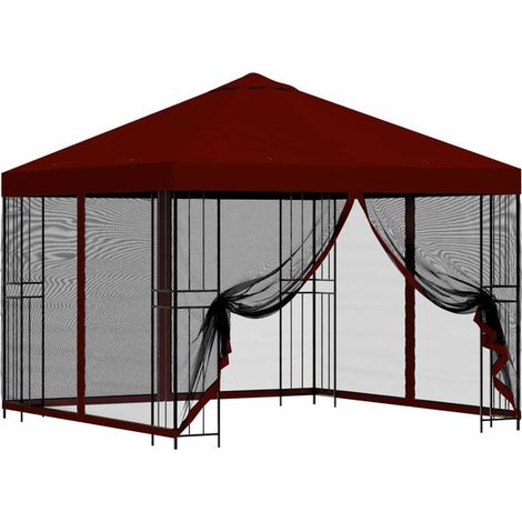 Chalet de jardin, dimensions 3 x 3 mètres, rouge bordeaux, polyester et acier. (1/5)