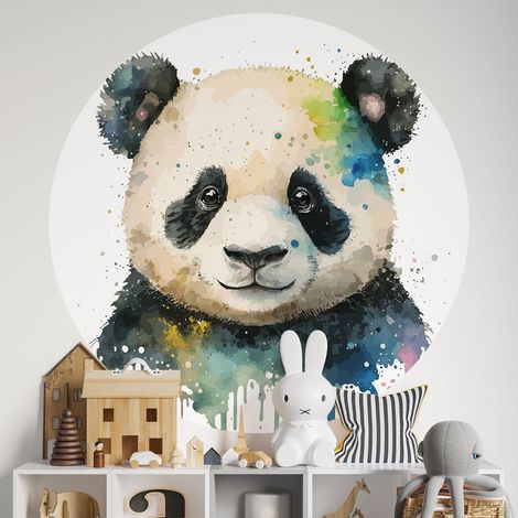 Sticker mural rond / cercle Enfants - Panda - Diamètre 70 cm - Adhésif + Protection MATE (1/2)
