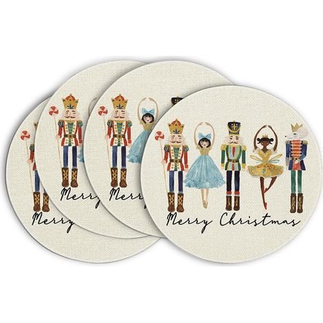 Sets de table ronds de Noël avec motif bonhomme de neige et flocons de neige, en vinyle, pour la cuisine et la salle à manger - 37 x 37 cm (vinyle), lot de 6 - 16