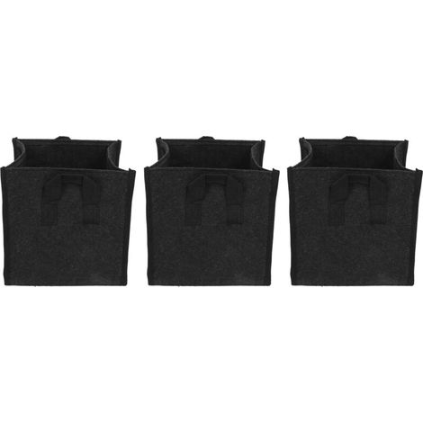 Sacs de Culture en Feltre Noirs Carrés pour Jardinage Pots de Fleurs avec Poignées 3 Pièces Lot 5 Gallons 23,5x23,5x25cm