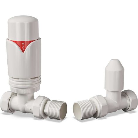 Derry Bold - White Thermostatic Radiator Valve & Lockshield Straight 10mm