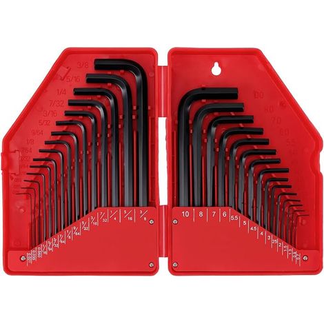 30 Pcs Metric Inch Allen Key Set with Storage Box Extra Long Angled Wrench for Mechanics, Bikes and DIYers (1/5)