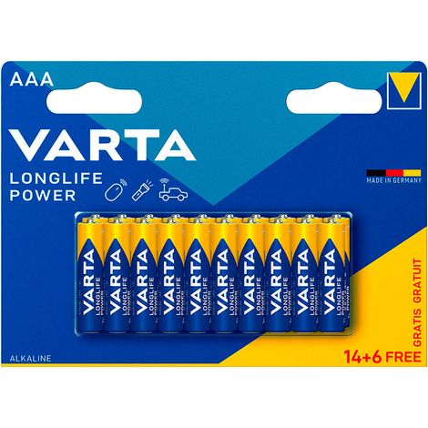 Pile Varta Longlife Power AAA - Lr03 (EMBALLAGE 14+6 Unit)  Ø10,5x44,5mm (1/2)